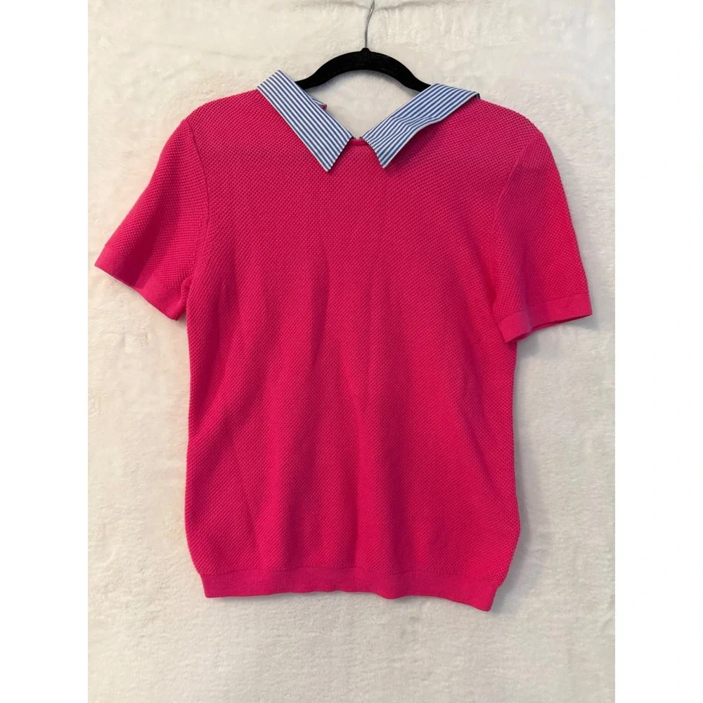 J. Crew Pink Textured Cotton Knit Sweater Top Women Striped Collar AW366 SP22